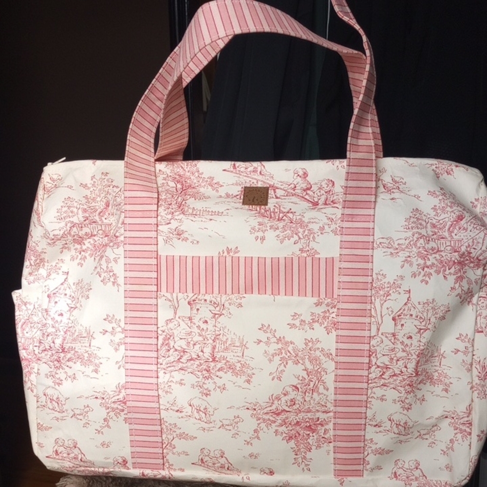 Vintage Style Toile Pink and White Large Zipper Bag - Picture 2 of 12